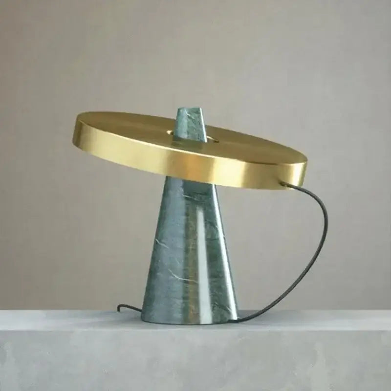 Green Marble Table Lamp with Gold Shade Tricolor