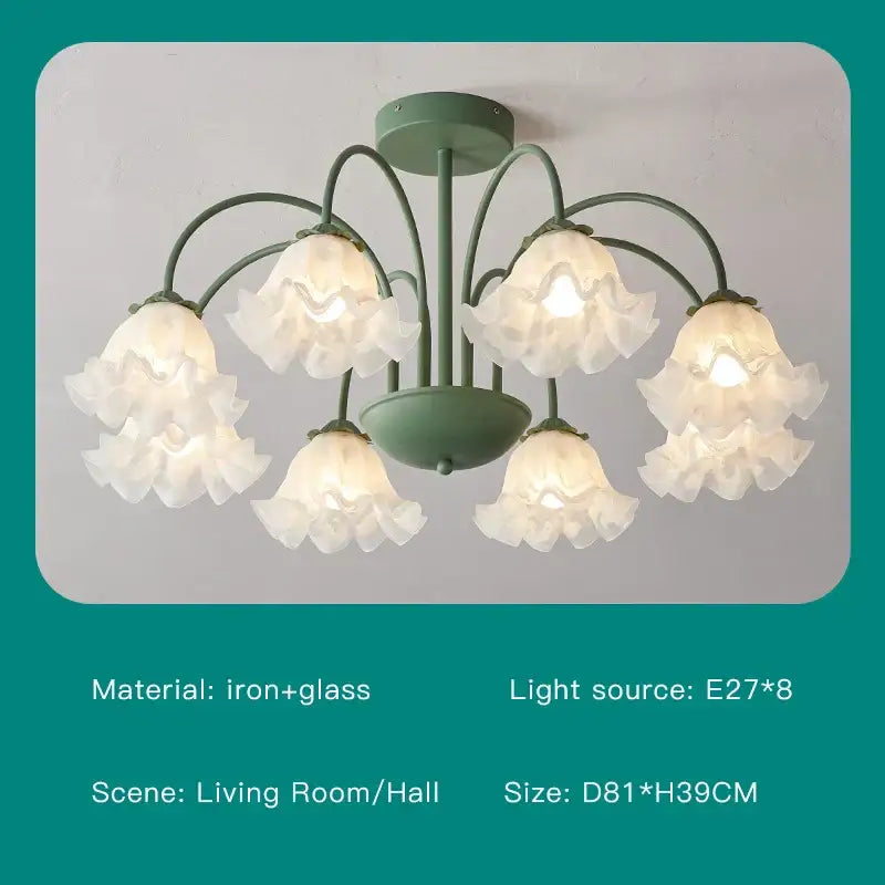 Green White Glass Chandelier
