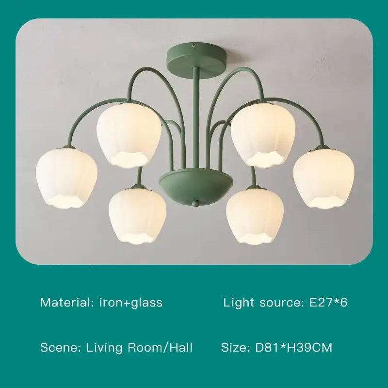 Green White Glass Chandelier