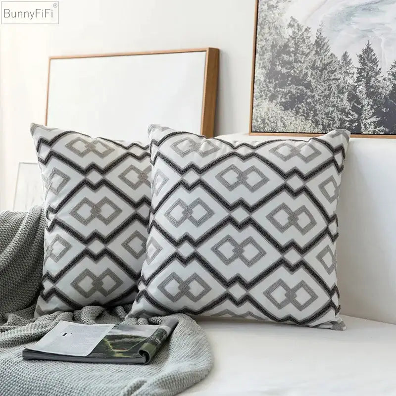 Grey Geometric Cushion Velvet Cover
