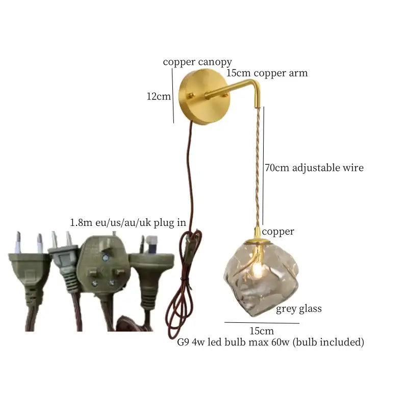 Grey Glass LED Wall Lamp