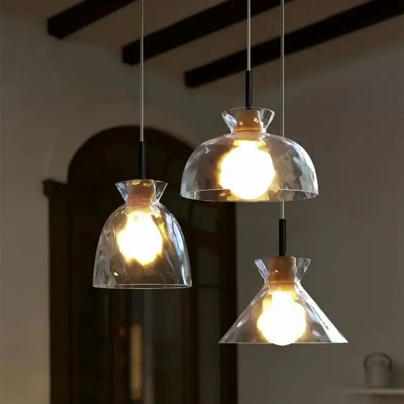 Clear Glass Hammered-Texture Kitchen Pendant Lamp