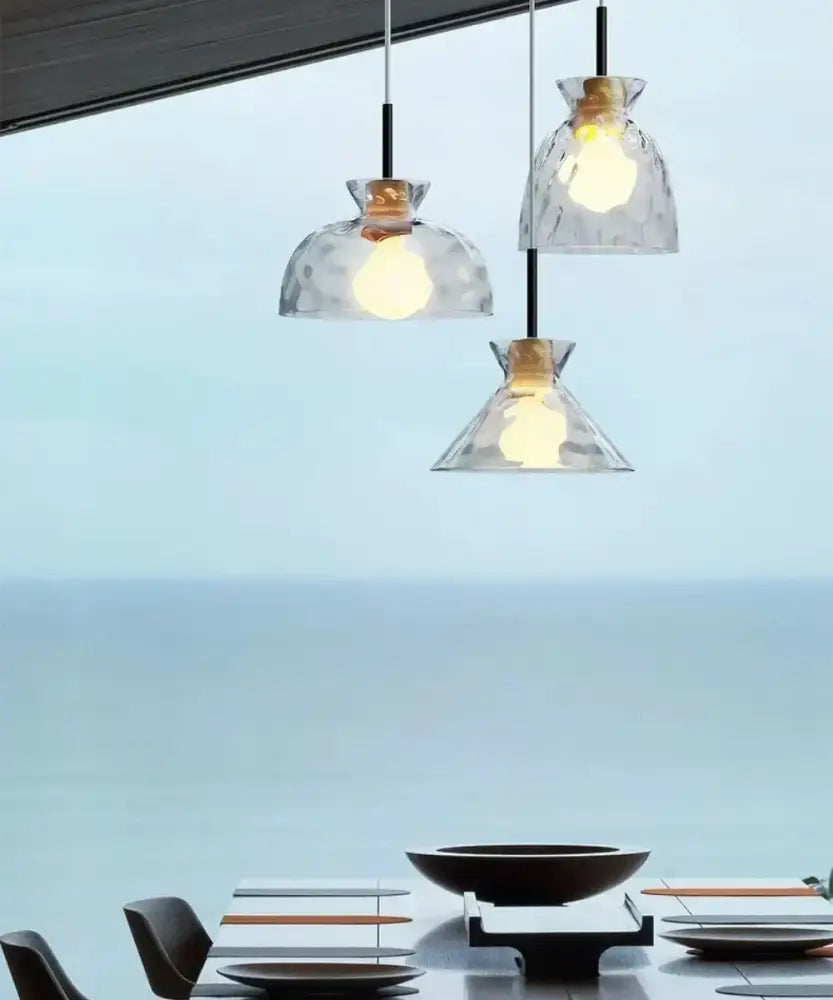 Clear Glass Hammered-Texture Kitchen Pendant Lamp
