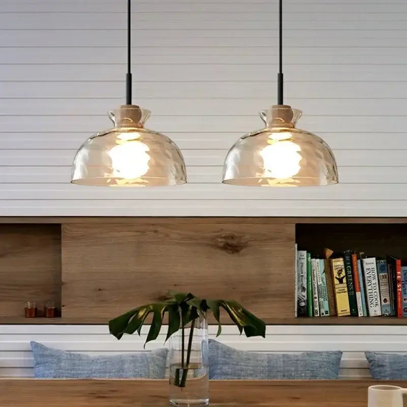 Clear Glass Hammered-Texture Kitchen Pendant Lamp