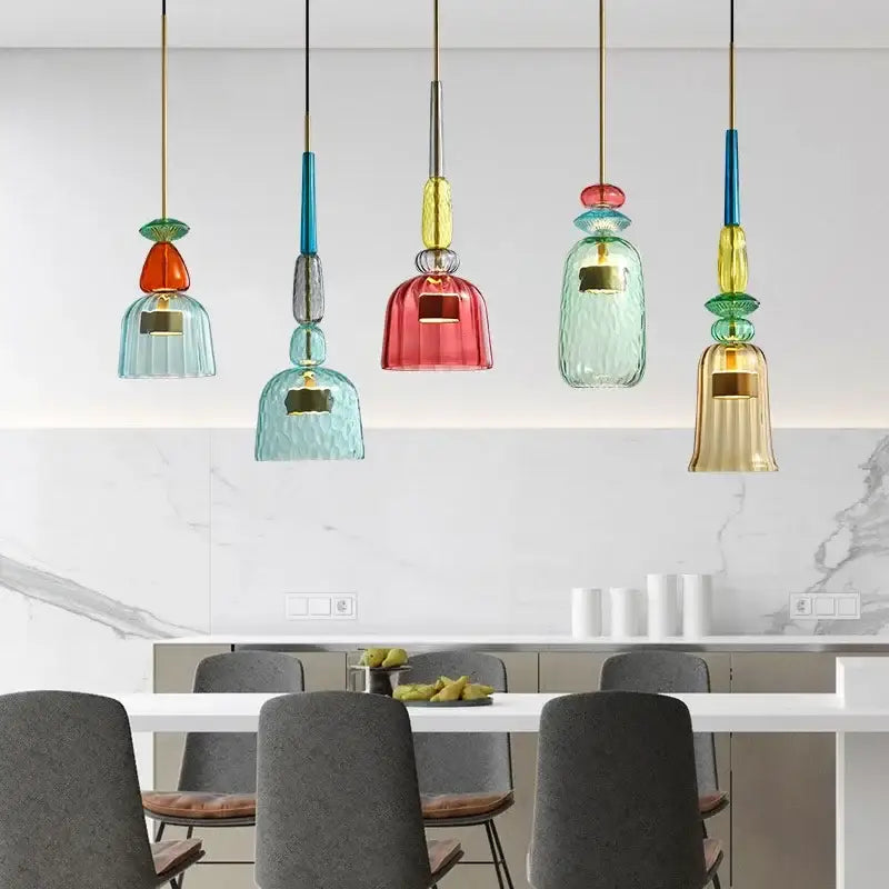 Colorful Glass Pendant Light Hand-Blown for Kitchen