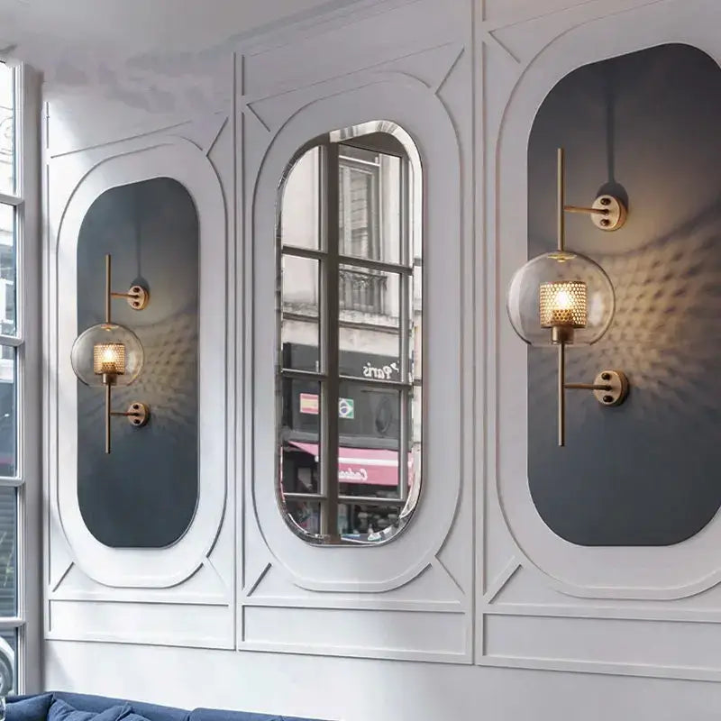 Copper Glass Wall Sconce for Bedroom and Dining
