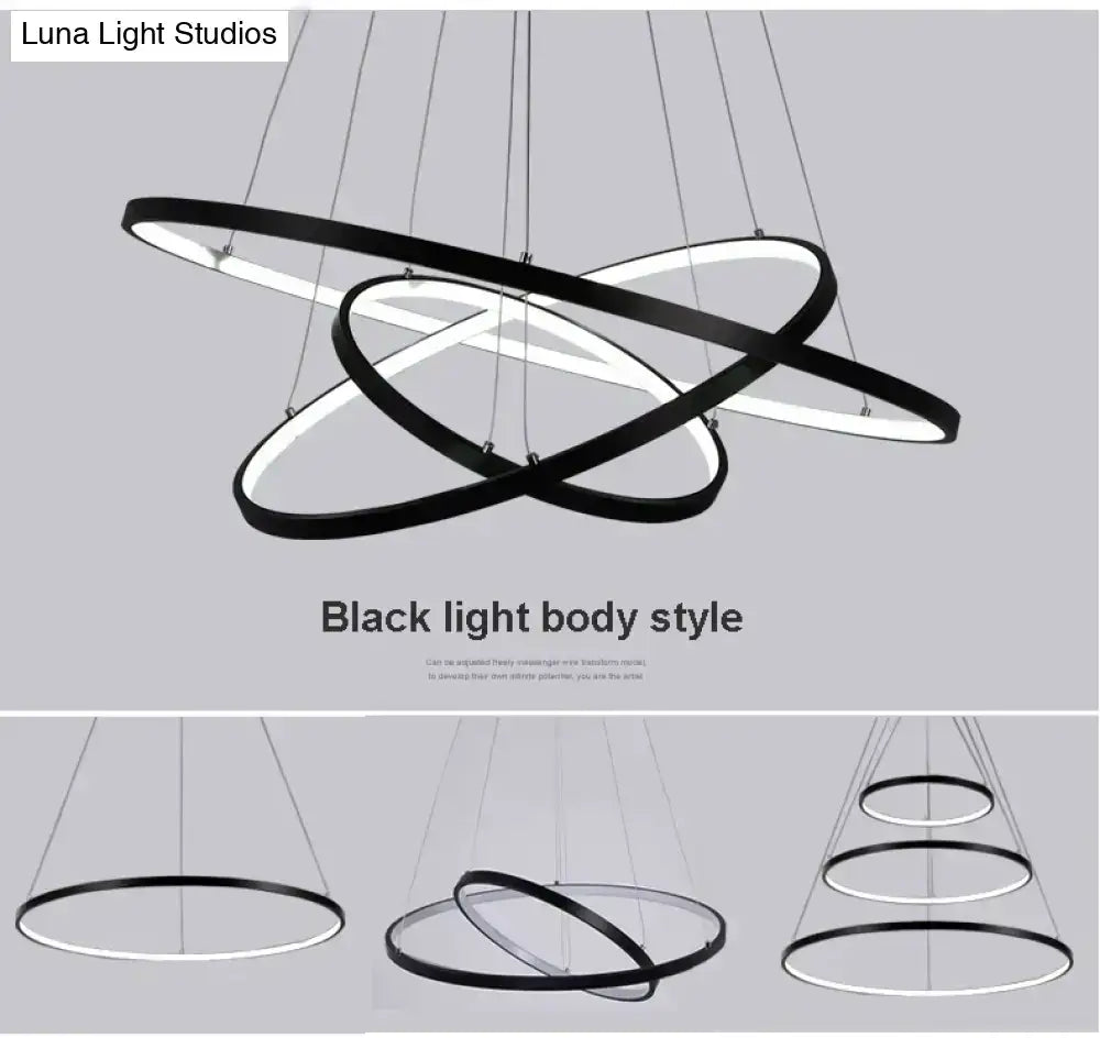 Black Ring LED Four-Ring Dimmable Pendant