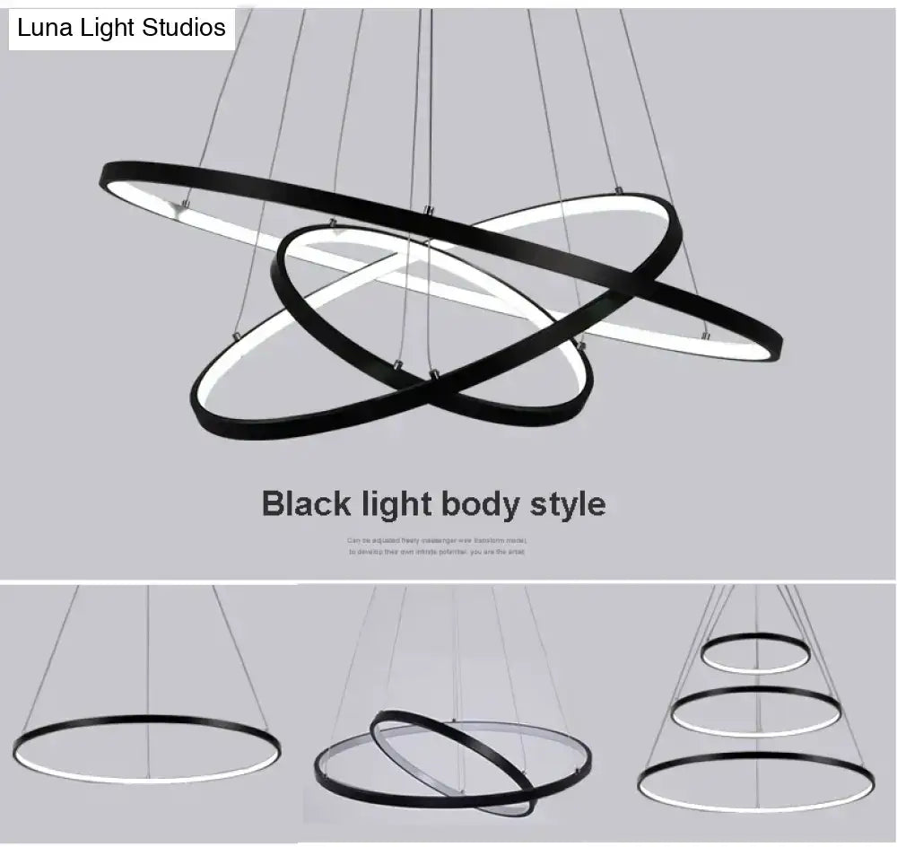 Black Ring LED Four-Ring Dimmable Pendant