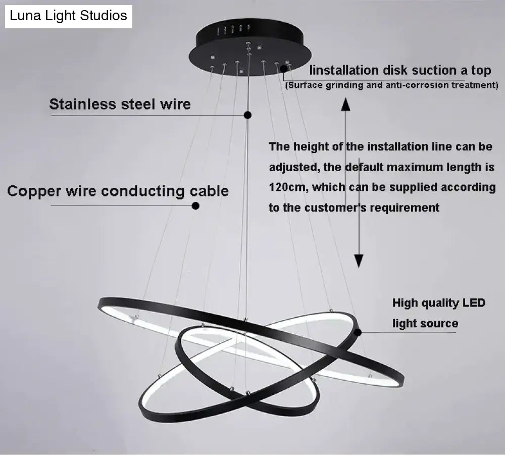 Black Ring LED Four-Ring Dimmable Pendant