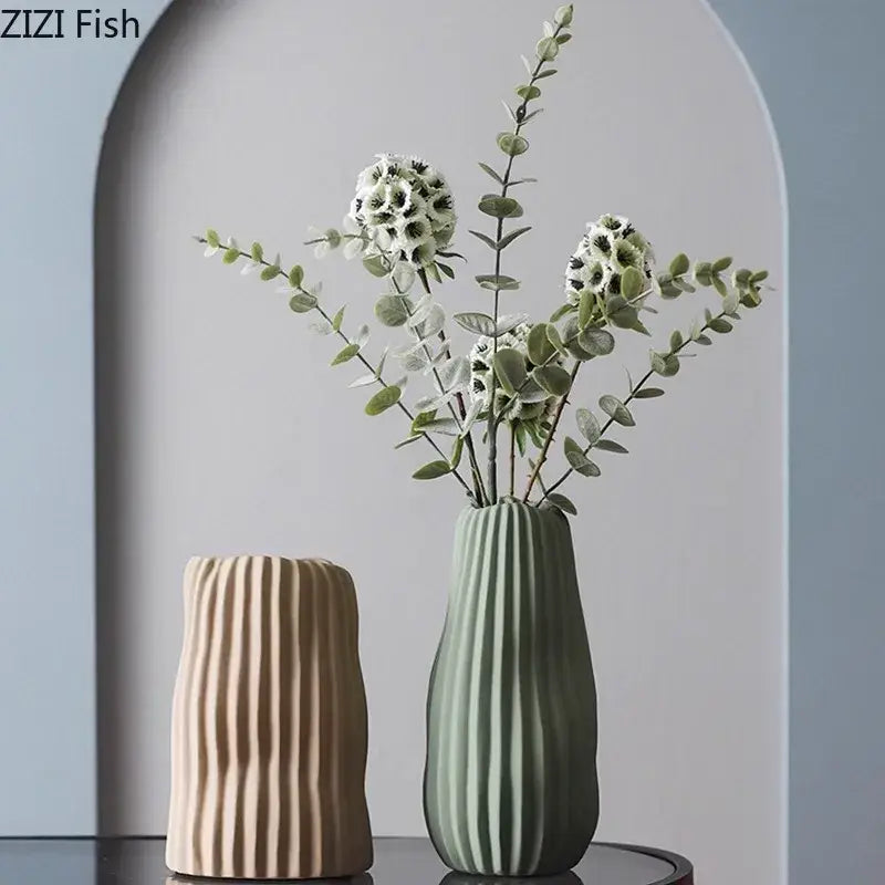 Ceramic Ribbed Vase Trio