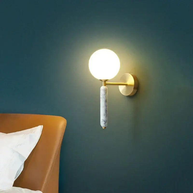 Green Marble Wall Sconce with Glass Globe W130mm