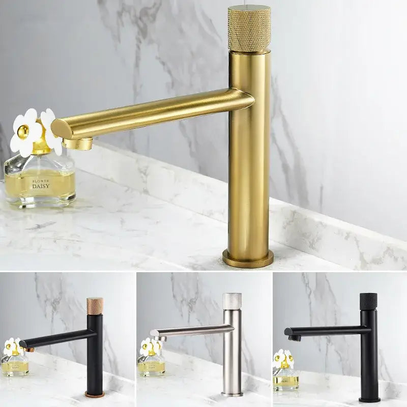 Brushed Gold Knurled Basin Faucet