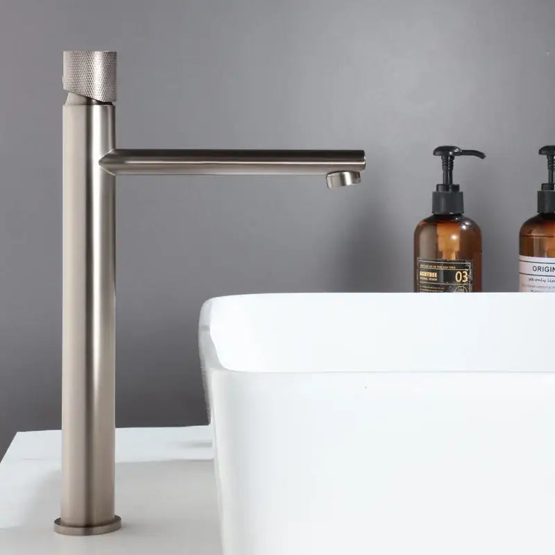 Brushed Gold Knurled Basin Faucet
