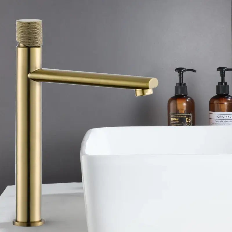 Brushed Gold Knurled Basin Faucet