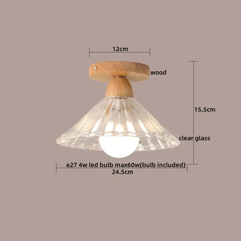 Glass Wood Ceiling Light
