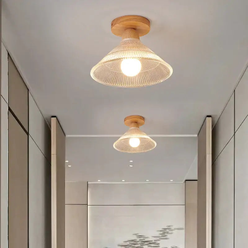 Glass Wood Ceiling Light