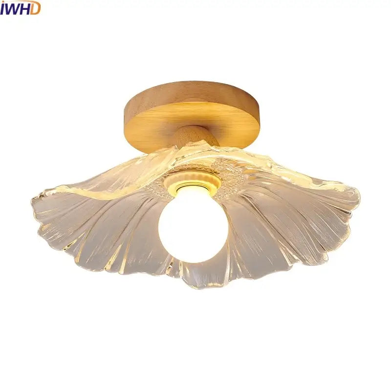 Glass Wood Ceiling Light