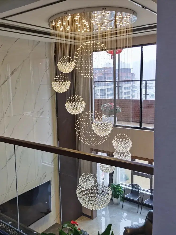 Chrome Crystal Pendant Light with Spiral Design