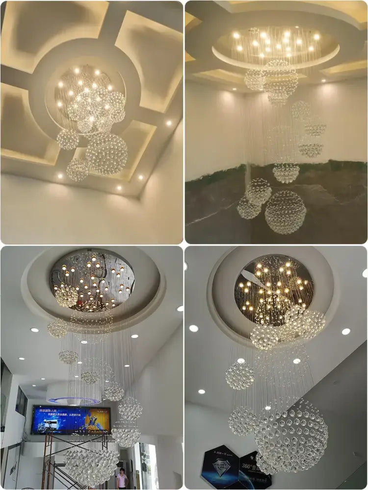 Chrome Crystal Pendant Light with Spiral Design