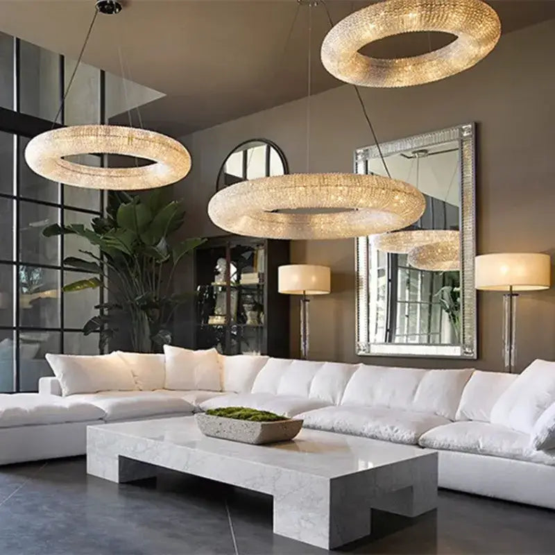 Crystal Circle 16-Light Living Room Pendant Light