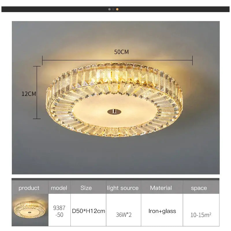 Gold Crystal Round Ceiling Lamp