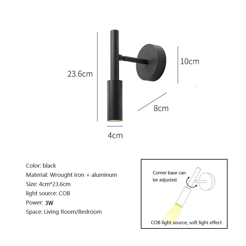 Black Adjustable Wall Lamp for Reading Nook