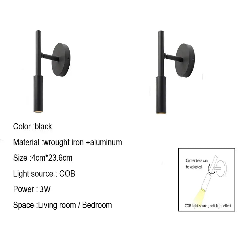 Black Adjustable Wall Lamp for Reading Nook