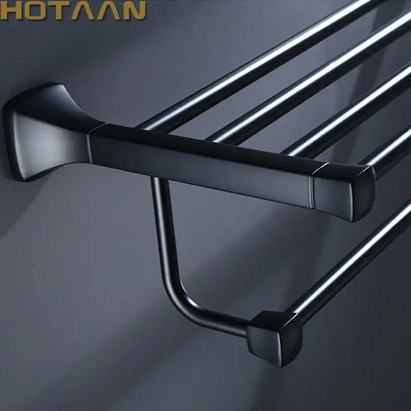 Black Aluminum Towel Rack With Integrated Hooks