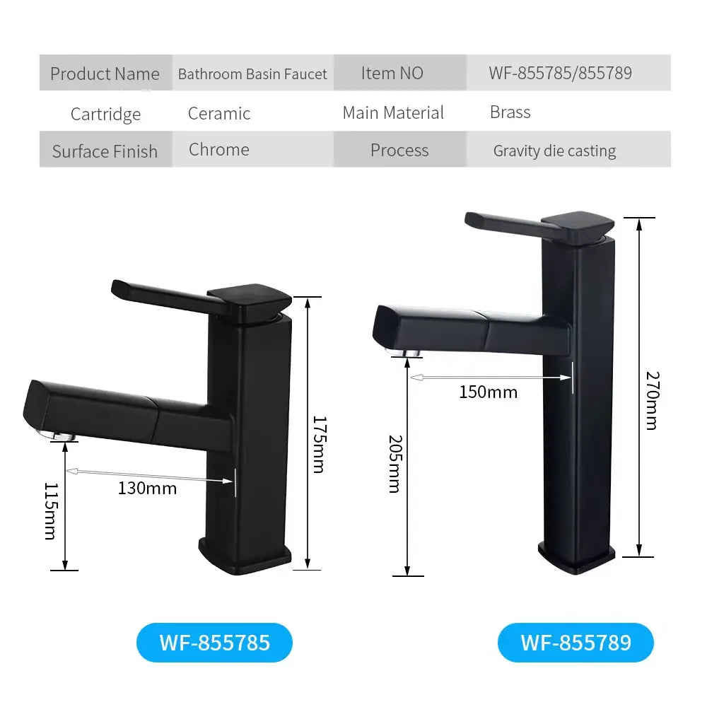 Black Rectangular Basin Mixer Tall