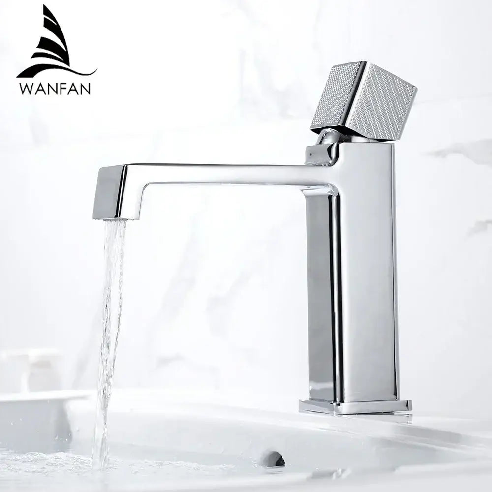 Black Brass Basin Faucet with Textured Handle