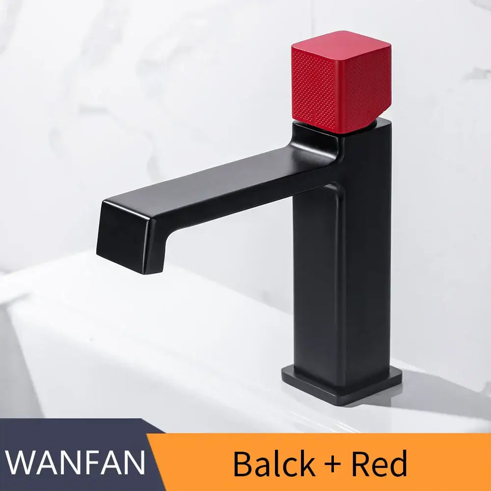 Black Brass Basin Faucet with Textured Handle