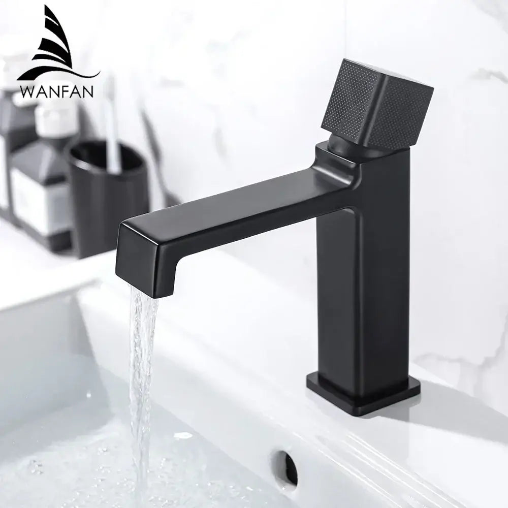 Black Brass Basin Faucet with Textured Handle