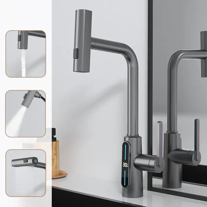 Black Brass Pull-Out Faucet with Retractable Spout