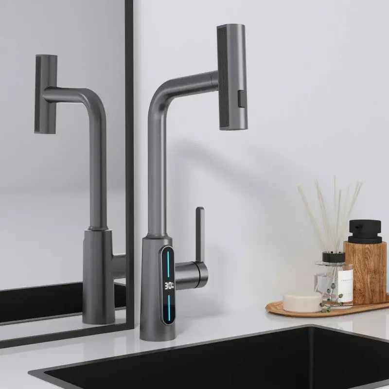 Black Brass Pull-Out Faucet with Retractable Spout