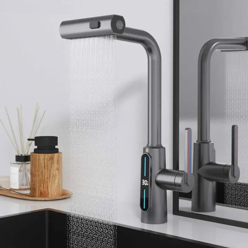 Black Brass Pull-Out Faucet with Retractable Spout