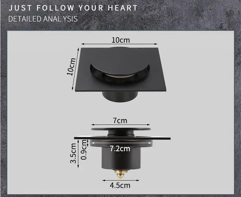 Black Brass Square Floor Drain