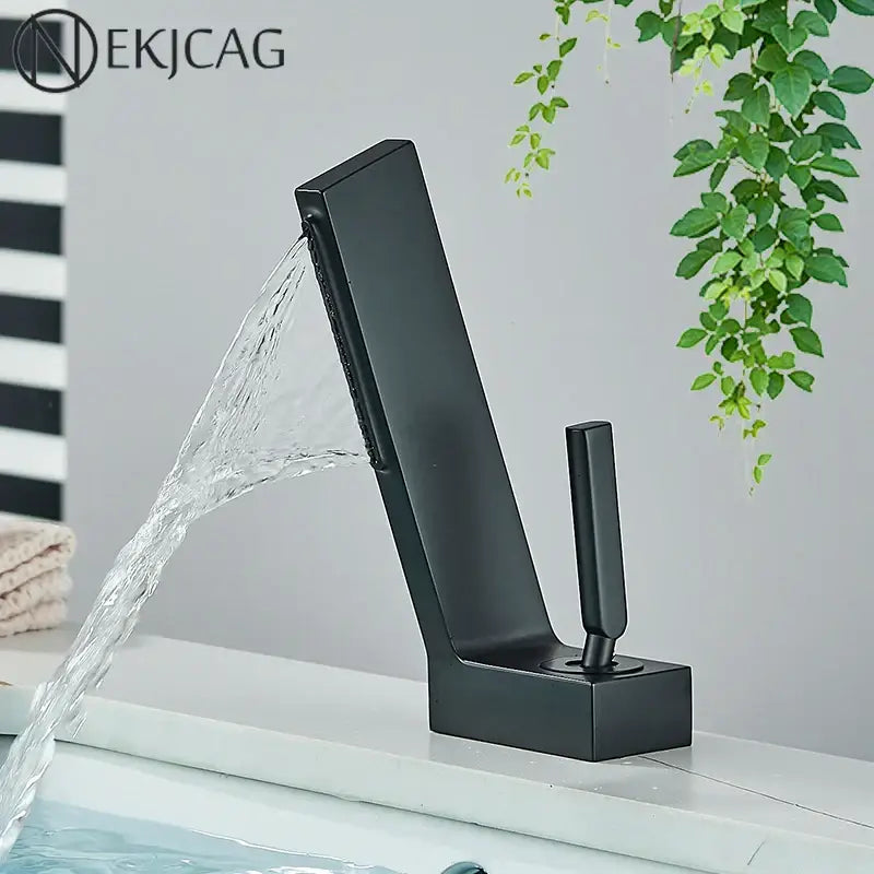 Black Brass Waterfall Faucet Contemporary Design