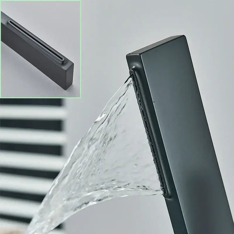 Black Brass Waterfall Faucet Contemporary Design
