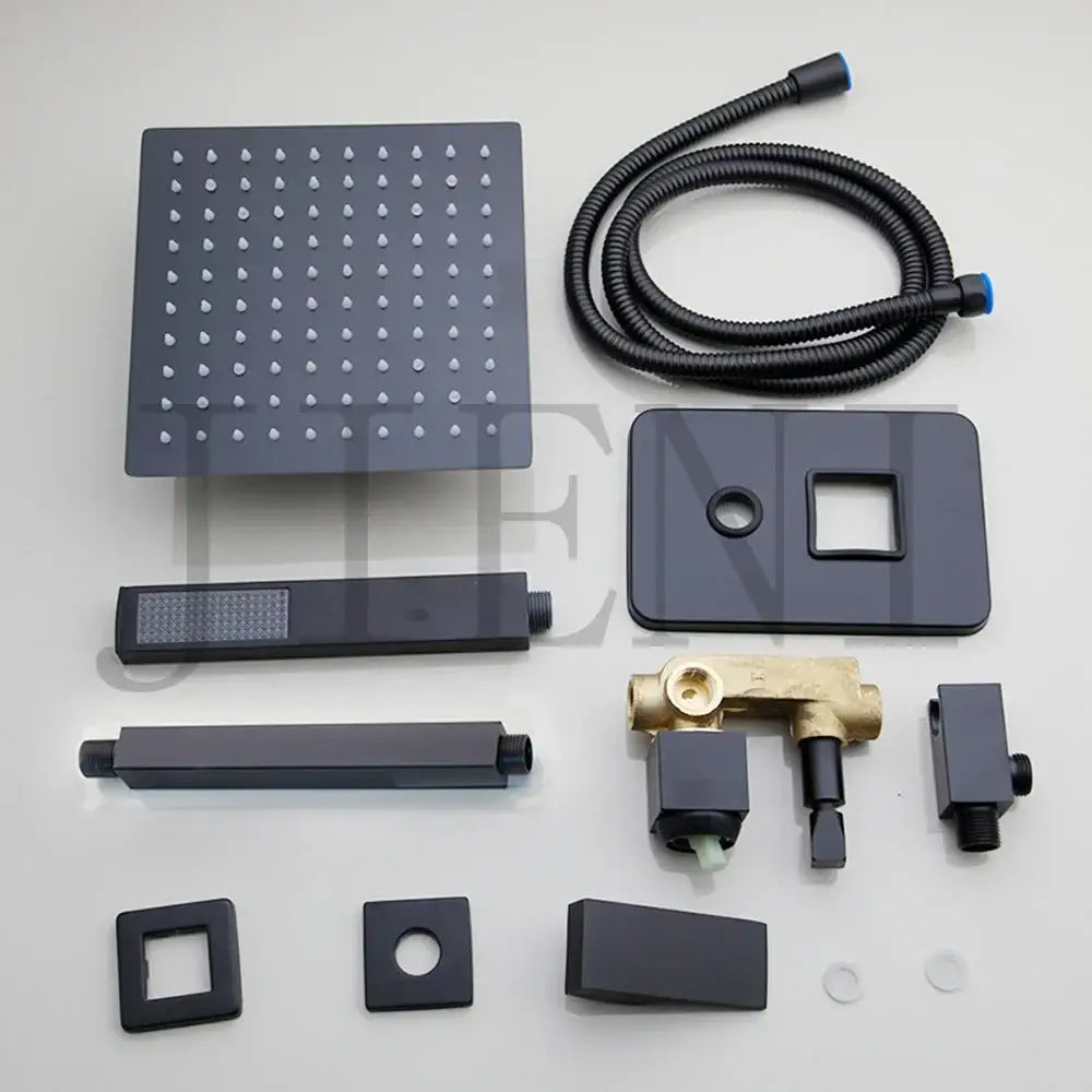 Black LED Shower Faucet Set 16-Inch Ceiling