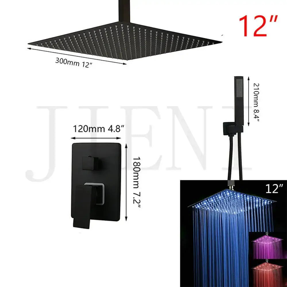 Black LED Shower Faucet Set 16-Inch Ceiling