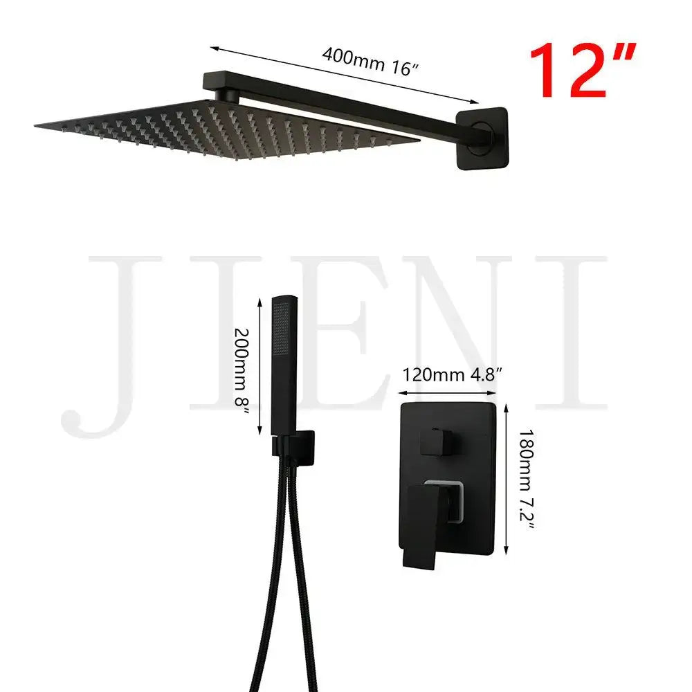 Black LED Shower Faucet Set 16-Inch Ceiling
