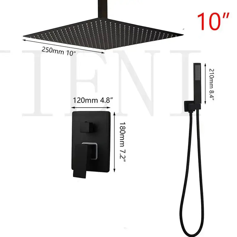 Black LED Shower Faucet Set 16-Inch Ceiling