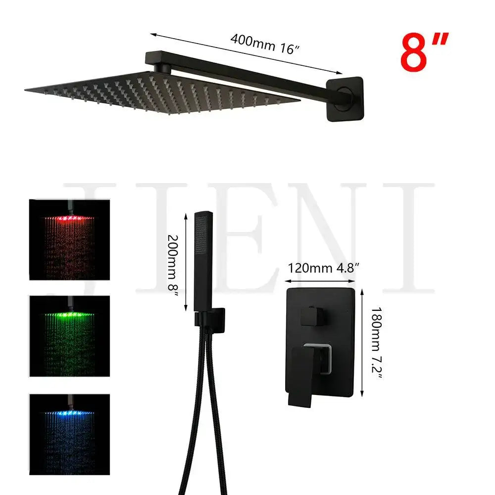 Black LED Shower Faucet Set 16-Inch Ceiling
