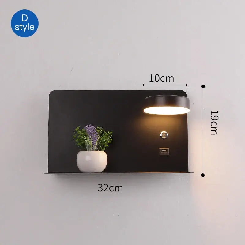 Black USB Wall Shelf Lamp