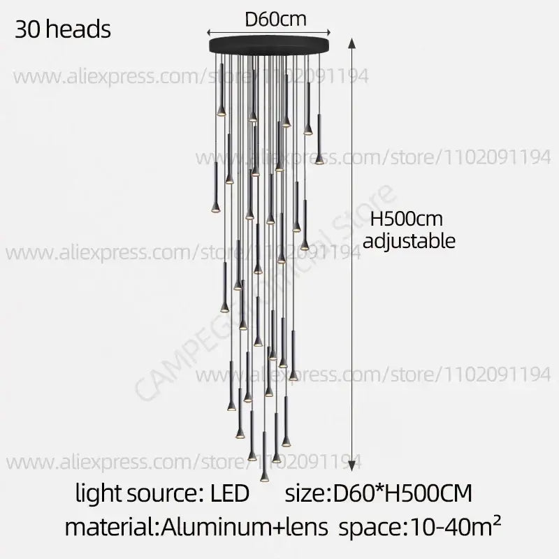 Black Nordic Pendant Light with Multi-Head Design