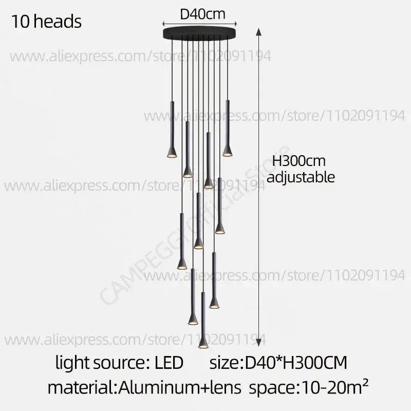 Black Nordic Pendant Light with Multi-Head Design