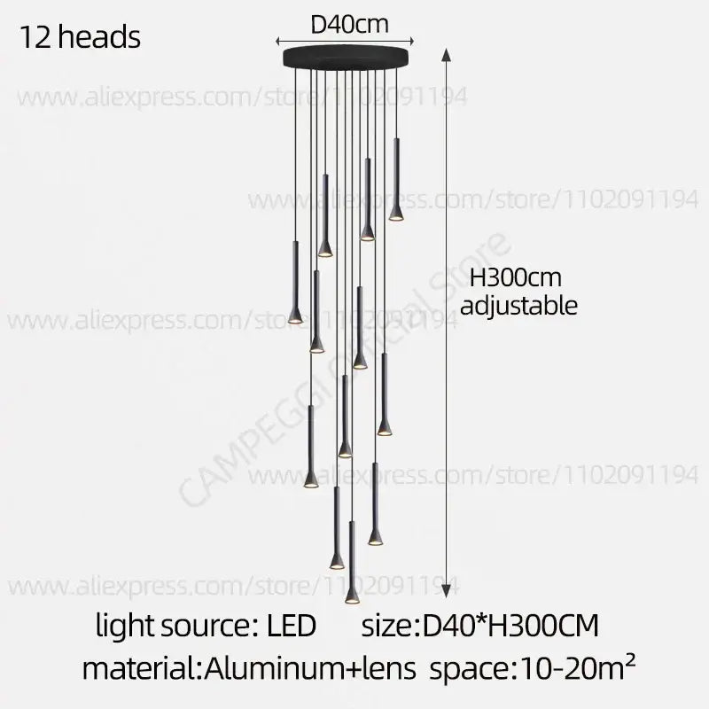 Black Nordic Pendant Light with Multi-Head Design