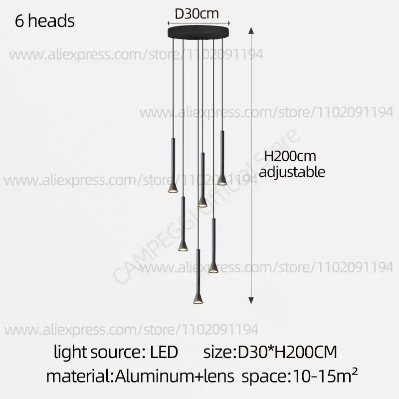 Black Nordic Pendant Light with Multi-Head Design