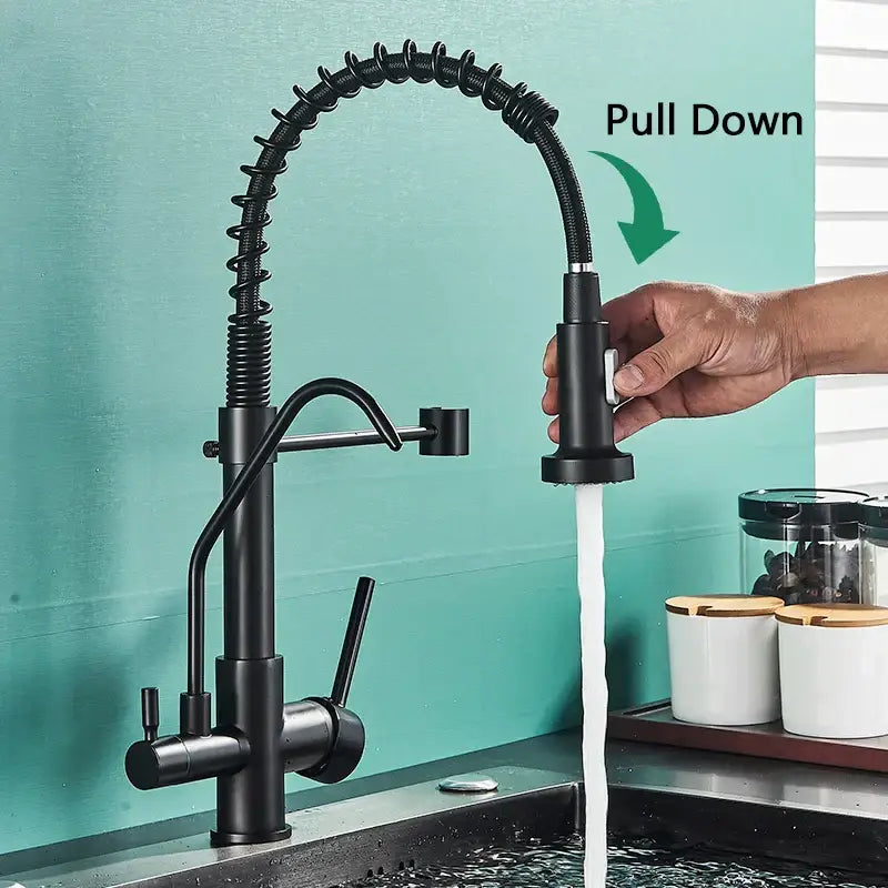 Black Pull Down Kitchen Faucet Pure Water