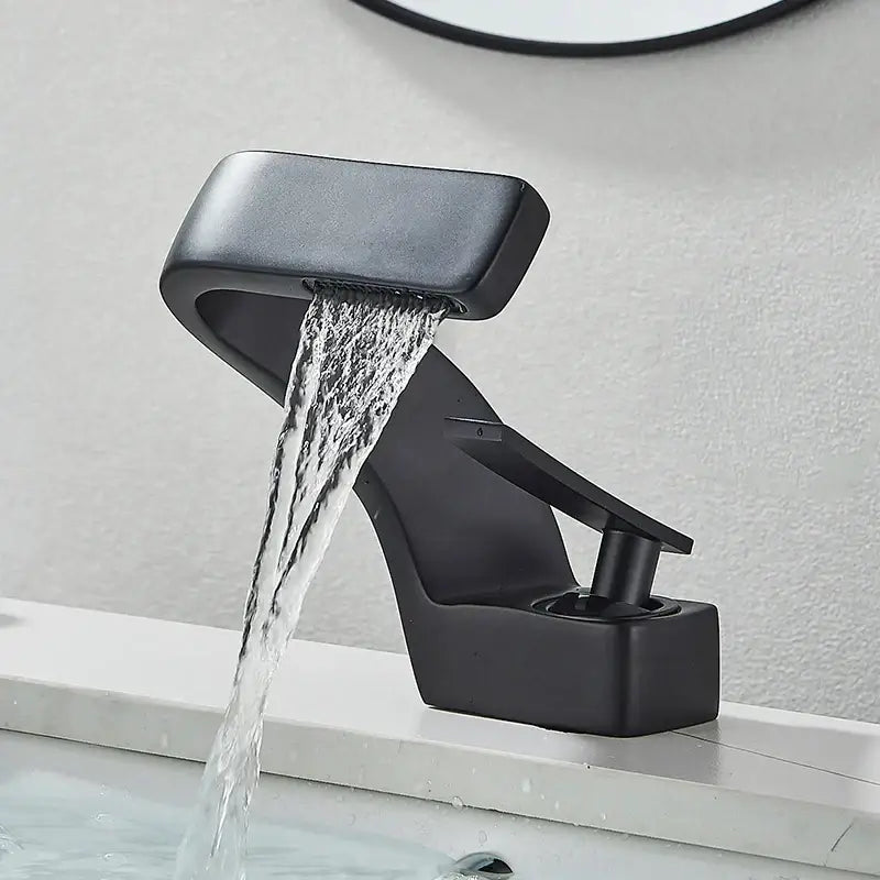 Black Waterfall Basin Faucet Rose Gold